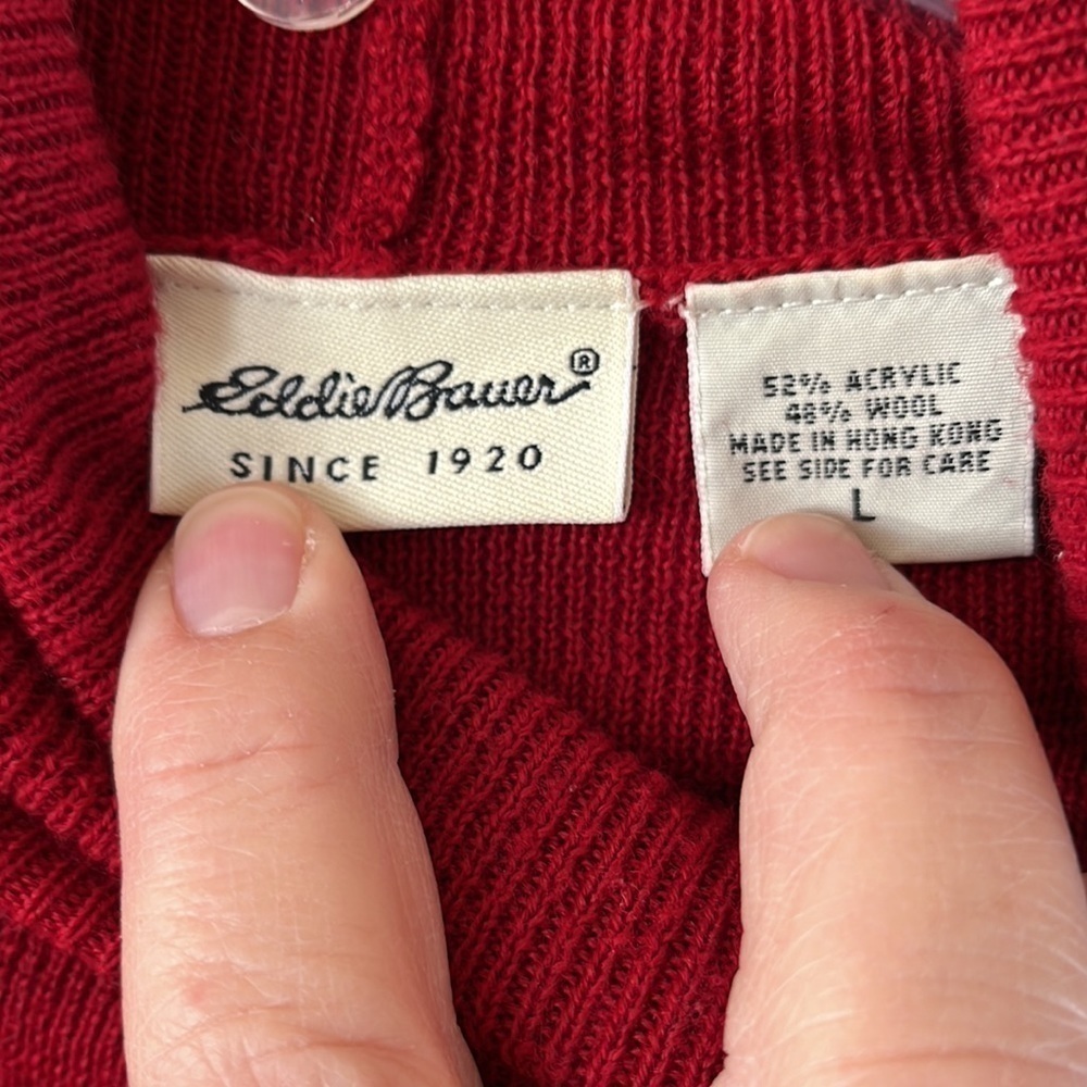 Eddie Bauer Wool Blend Turtle Neck Size Large Red - image 4